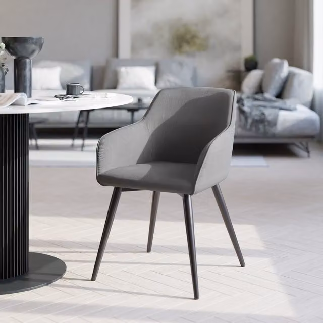 Tectake Scandinavian Dining Chair with Grey Bouclé Fabric and Black Metal Legs, Height: 82 cm