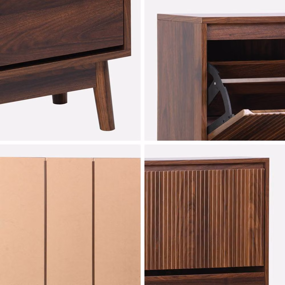 sweeek Scandinavian Wood 3-Door Shoe Cabinet in Brown, W/D/H: 75 x 25 x 131 cm – 3