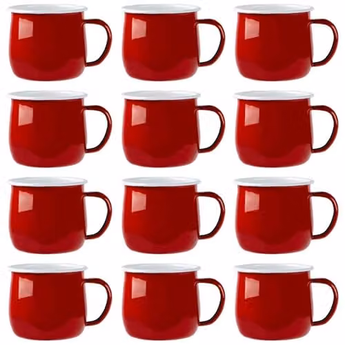 Argon Tableware Enamel Belly Mugs, 375ml, Red, Set of 12 – 1
