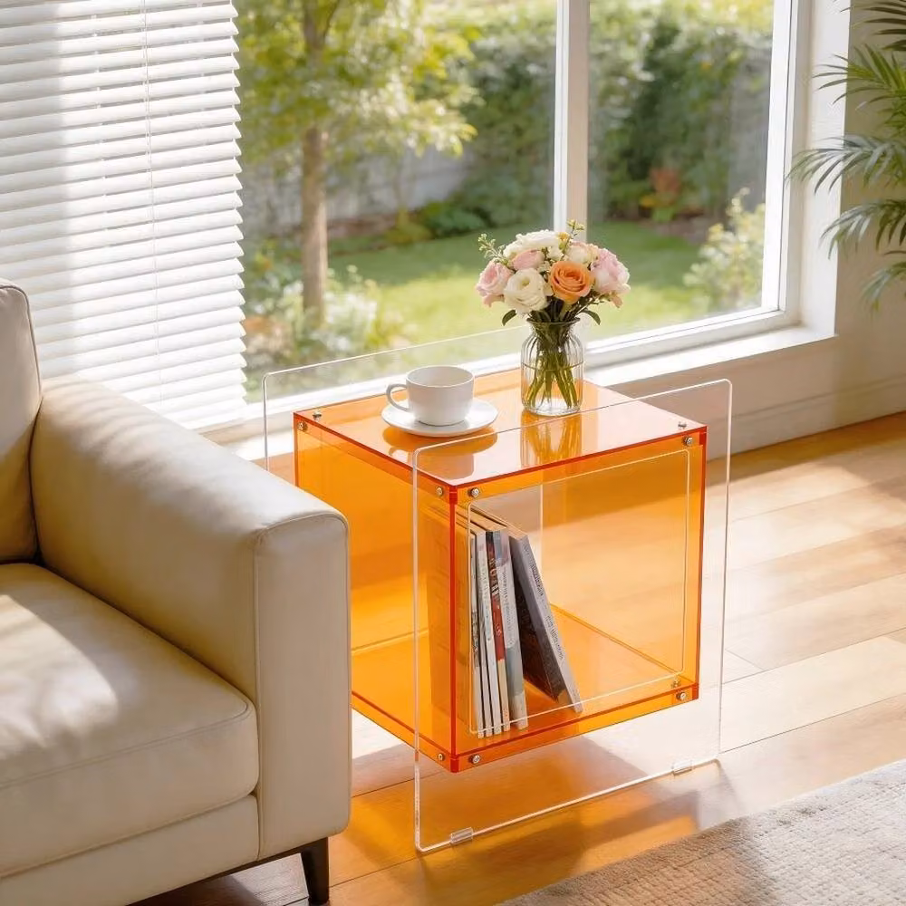 VOGREX Orange Transparent Acrylic End Table and Bedside Nightstand – 4