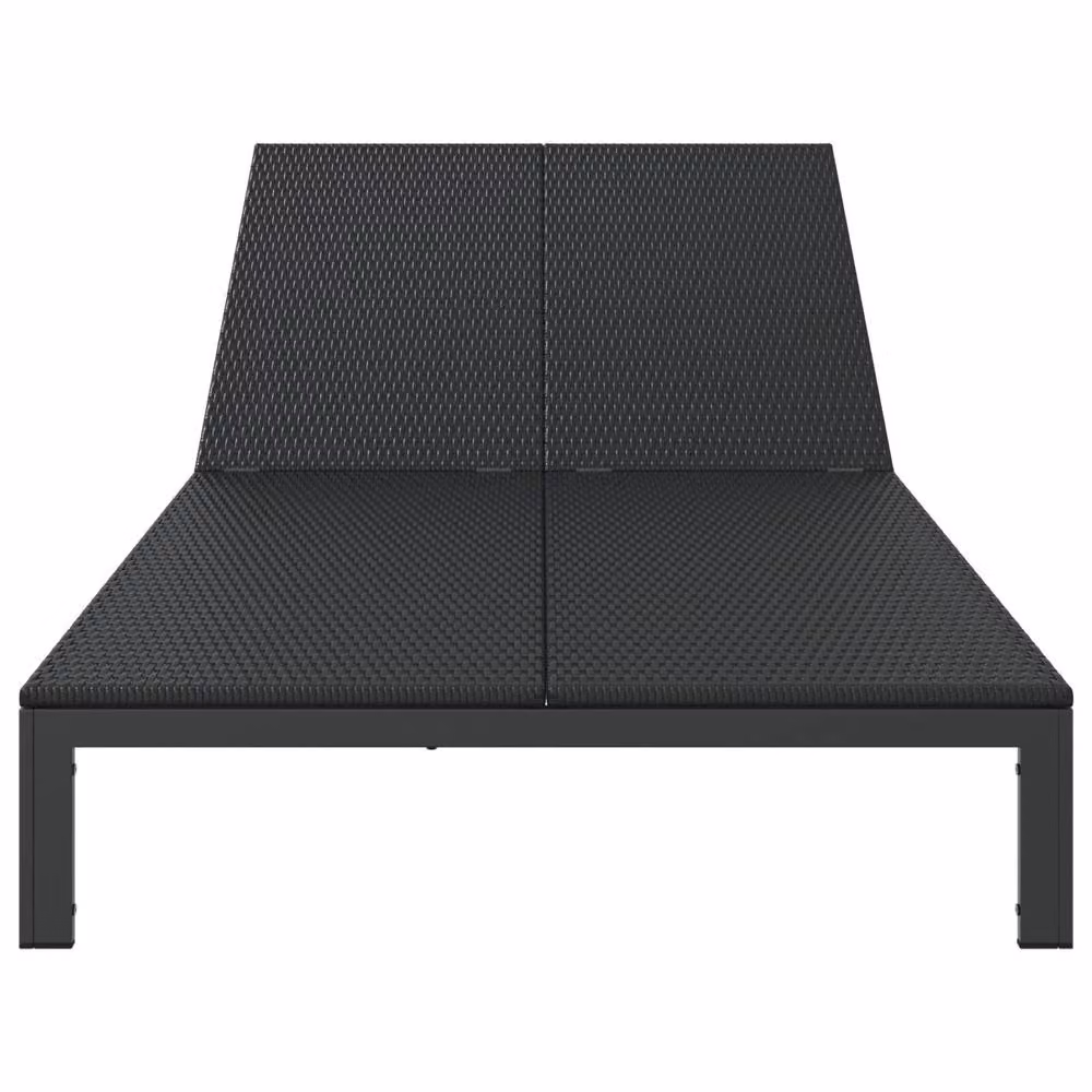 Berkfield Home 2-Person Black Poly Rattan Sunbed with Cushions and Wheels – 3
