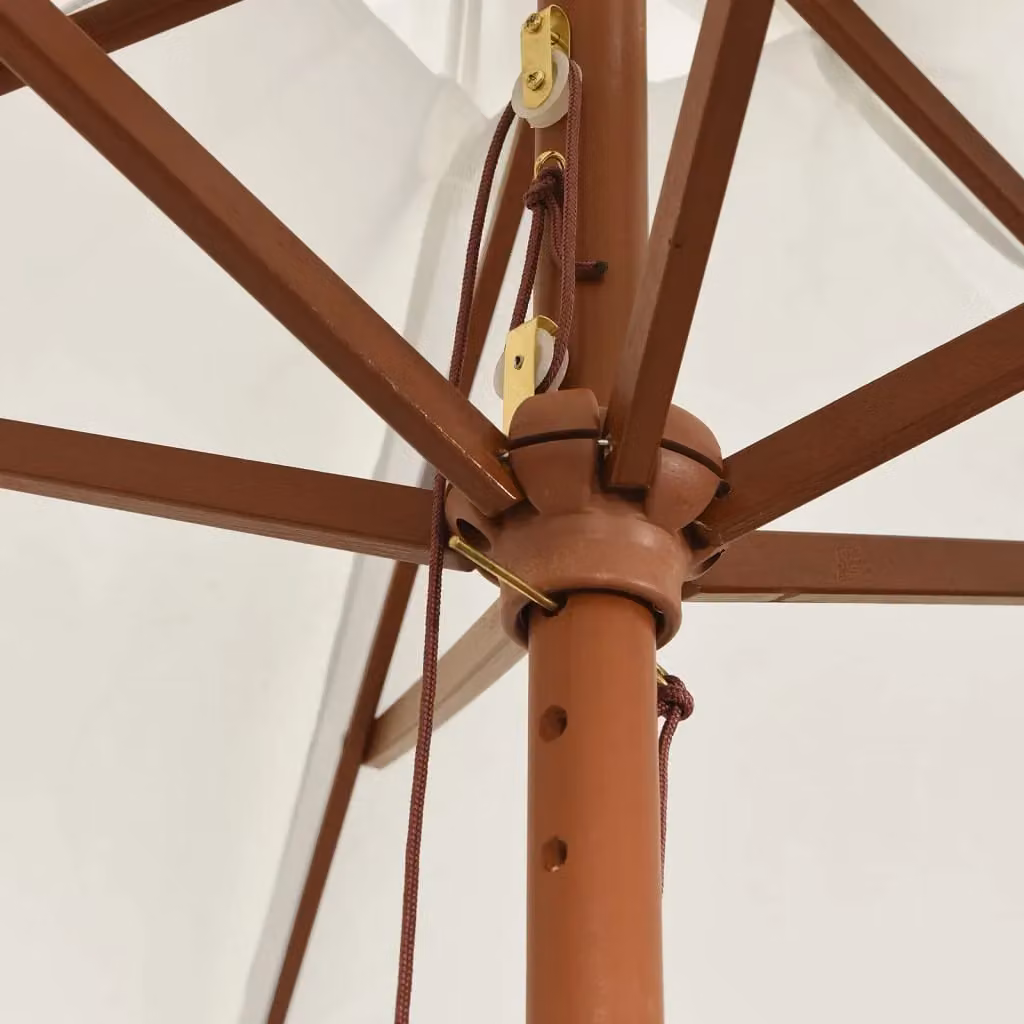 Berkfield Home Garden Parasol with Wooden Pole in Sand and White, W: 299 cm, H: 240 cm – 3
