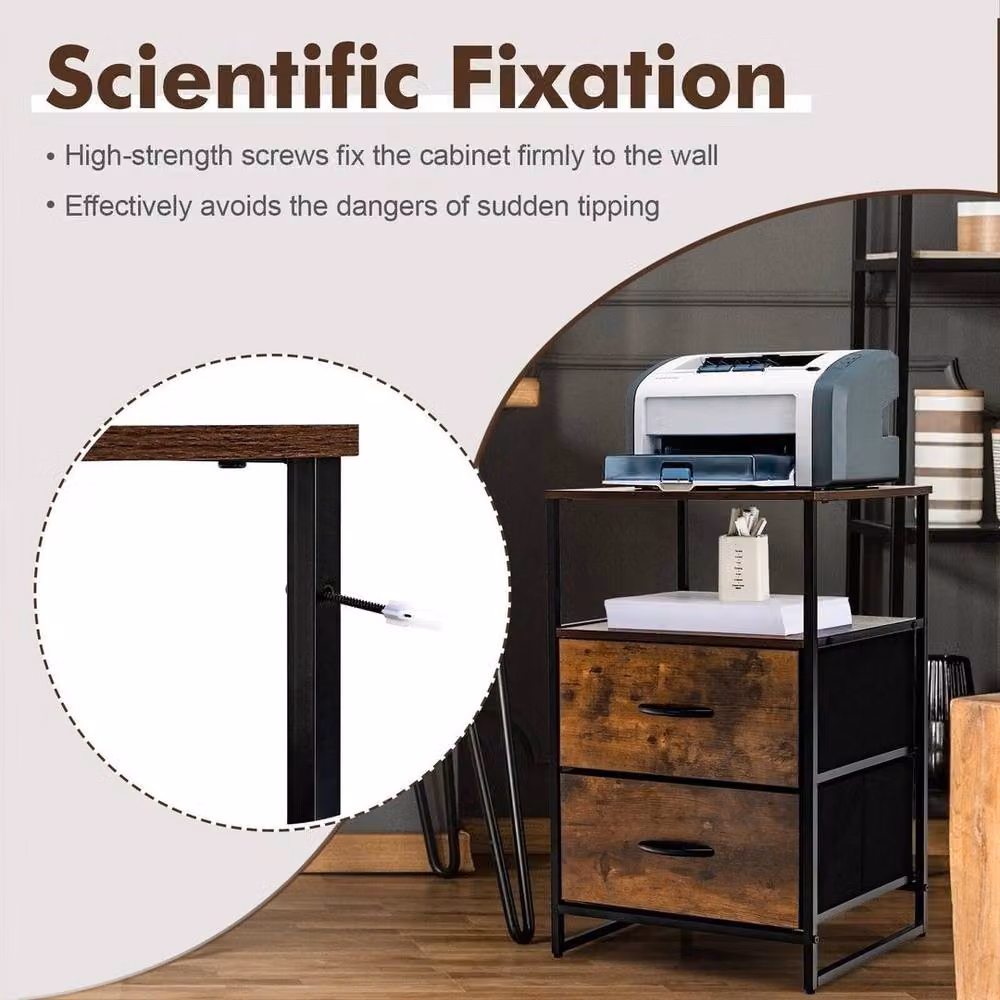 KORVIXA Industrial 2-Drawer Storage Cabinet with Removable Fabric Drawers in Dark Brown – 2