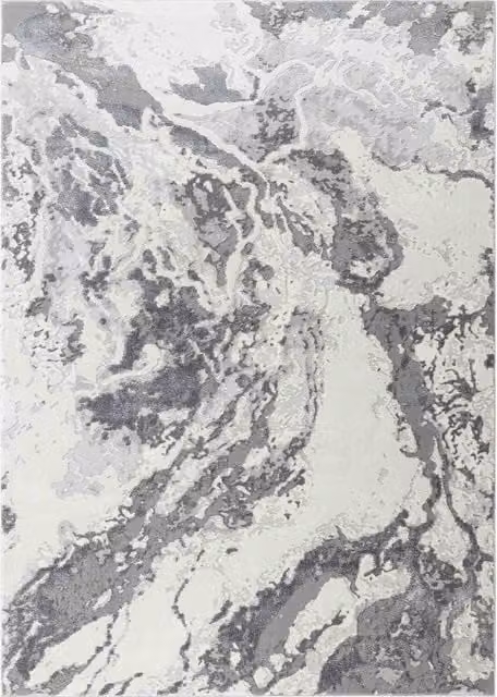 Desire Rugs Emperor Picasso Modern Waterflow Abstract Area Rug in Silver and Grey, W: 160 cm, L: 230 cm