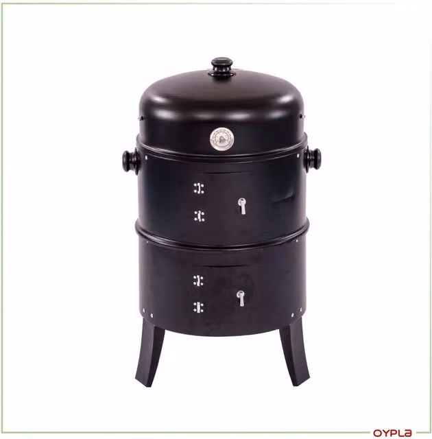 Oypla 3-in-1 Multi Function Charcoal Barbecue BBQ Grill and Smoker with Thermometer in Black and Anthracite Steel