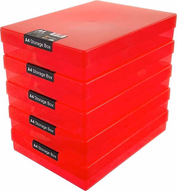 WestonBoxes Red Plastic Craft Storage Boxes with Lid for Art Supplies and Paper