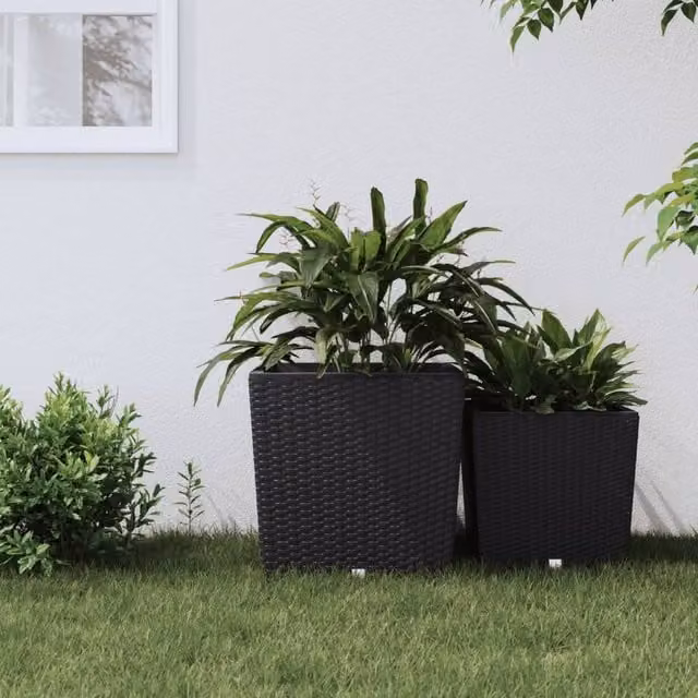 Berkfield Home Black Rattan Planter with Removable Anthracite Inner Tub, 37/64 L