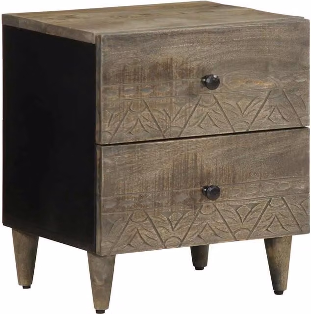 Berkfield Home Bedside Cabinet in Light Grey Solid Mango Wood, W/D/H: 40 x 33 x 46 cm