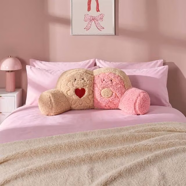 OHS Kids Biscuit Duo Cuddle Cushion Pink Contoured Character Backrest Reading Pillow – 1
