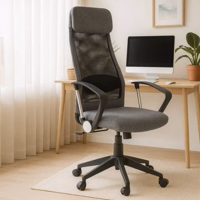 Interiors by Premier Brent Ergonomic High Back Home Office Chair with Headrest and Armrests in Black and Grey – 1