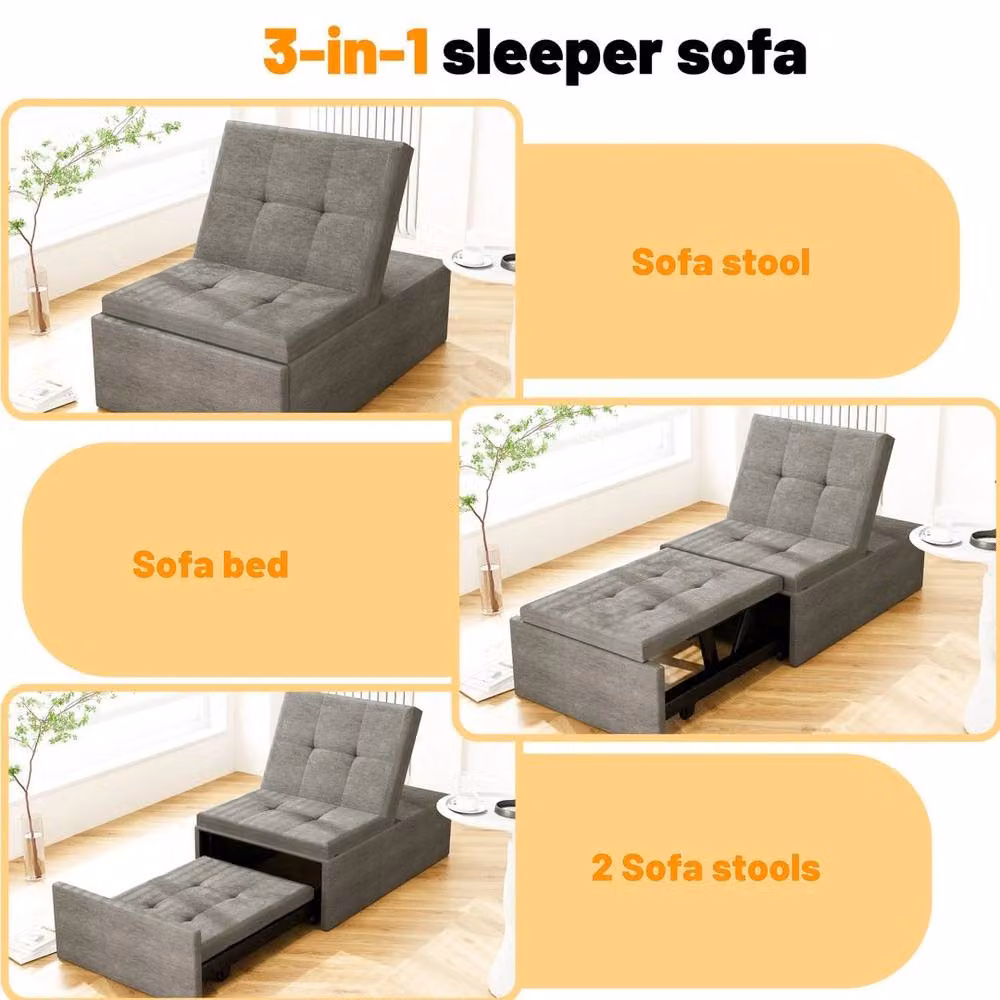 EONLION 4-in-1 Multifunction Folding Sofa Bed with Ottoman in Grey – 4