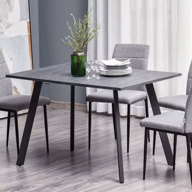 HOMCOM Modern Rectangular Dining Table with Grey MDF Laminate Top and Metal Legs