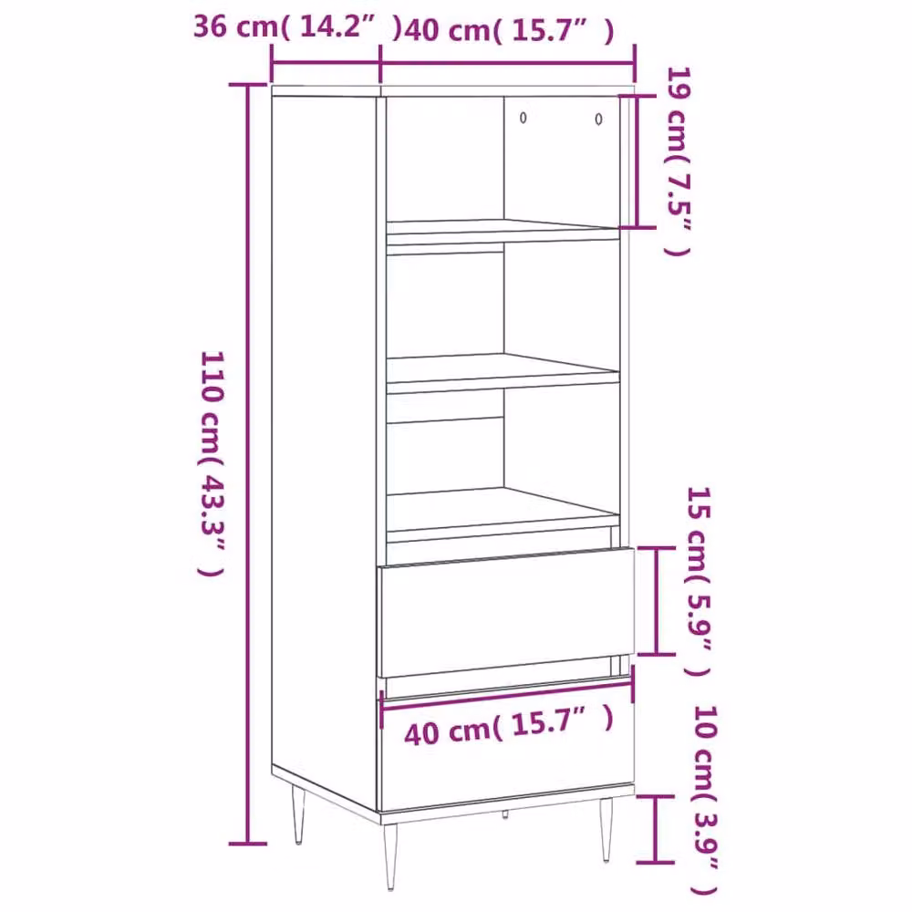 Berkfield Home Smoked Oak Highboard in Brown, W/D/H: 40 x 36 x 110 cm – 4