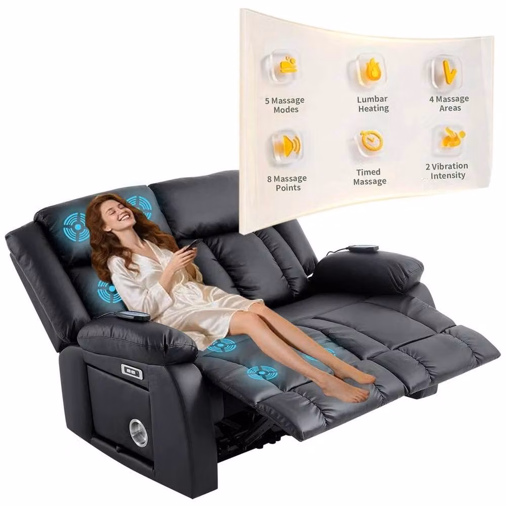 FORGEVIO Black Leather 2 Seater Electric Recliner Sofa Armchair – 2