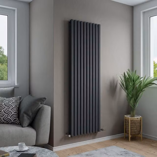 Agadon Solo Duplex Designer Oval Tube Radiator in Dark Grey, H: 180 cm, W: 36 cm