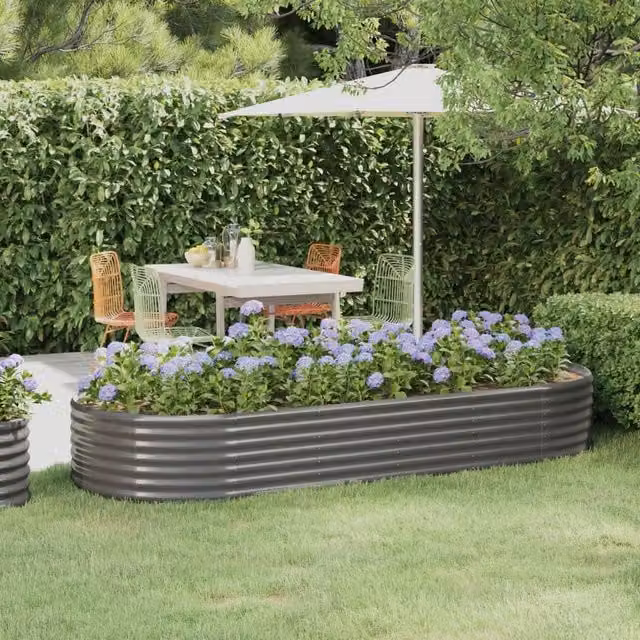 Berkfield Home Garden Grey Powder-coated Steel Raised Bed W/D/H: 249 x 100 x 36 cm – 1