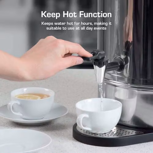 Swan SWU16L Catering Urn in Silver Stainless Steel with Automatic Temperature Control and Drip Tray, 16L, 2200W – 3