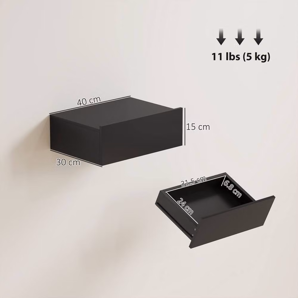 STILVORA Set of 2 Wall Mounted Black Bedside Tables with Drawer – 2