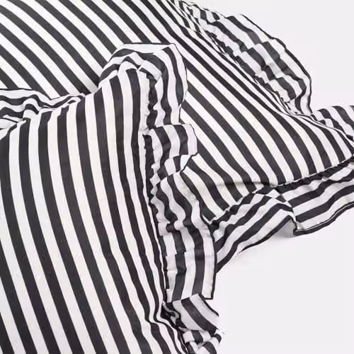 OHS Pack of 2 Striped Frill Cushion Covers, Monochrome Black and White, W/D/H: 45 x 45 x 45 cm – 4