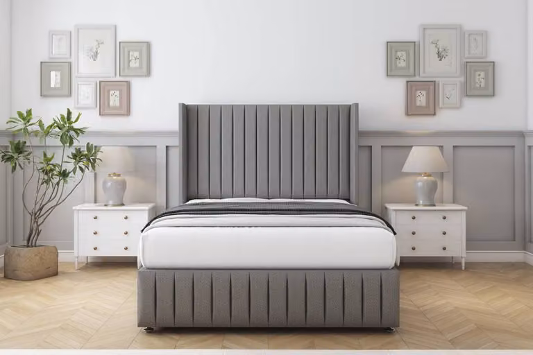 Sloomy Marlborough Dumfries Divan Set with Wingback Headboard and Footboard in Light Grey, W/D/H: 90 x 190 x 25.4 cm