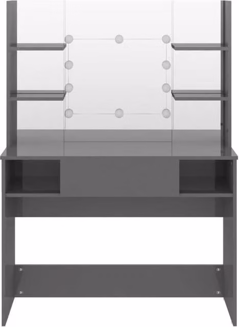 Berkfield Home Modern Makeup Table with Hollywood LED Lights in Glossy Grey, W/D/H: 100 x 40 x 135 cm