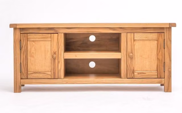 Cabinet Bits Trivento 2 Door and 2 Shelves TV Cabinet in Light Wood with Natural Wood Knobs