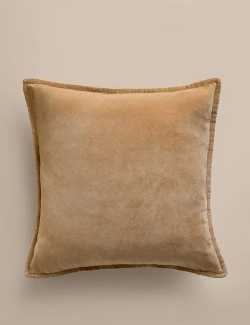 M&S Pure Cotton Velvet Square Cushion Cover in Bronze