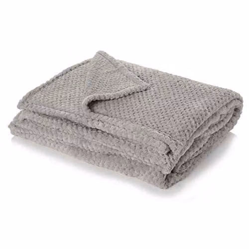 Dreamscene Silver Grey Waffle Honeycomb Mink Fleece Throw, W/D/H: 125 x 150 cm