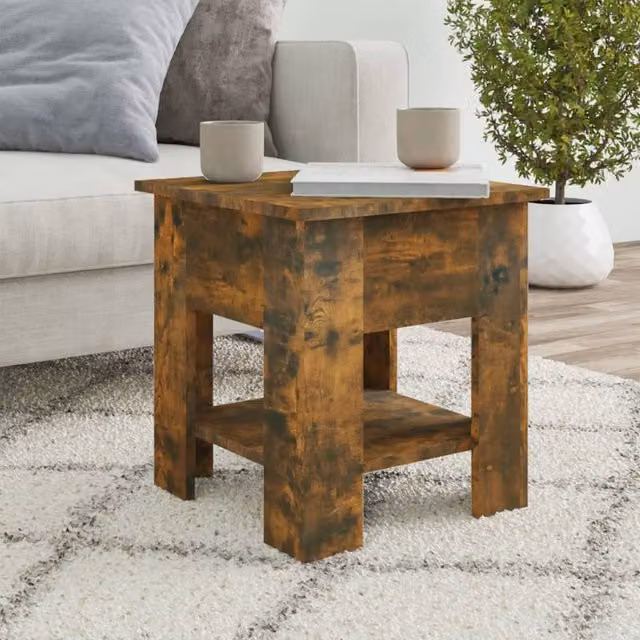 Berkfield Home Smoked Oak Coffee Table in Brown, W/D/H: 40 x 40 x 42 cm