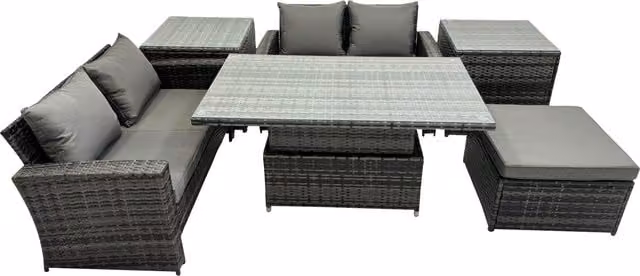 Fimous 5 Seat Rattan Garden Furniture Sofa Set in Dark Grey – 1