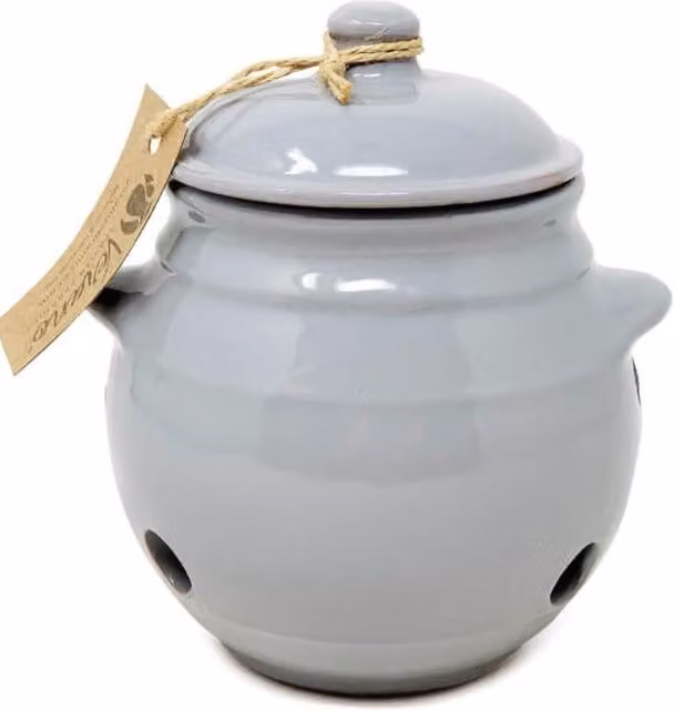 Verano Spanish Ceramics Rustic Pastel Fully Dipped Terracotta Kitchen Garlic Storage Jar with Lid, Grey, Height: 15 cm