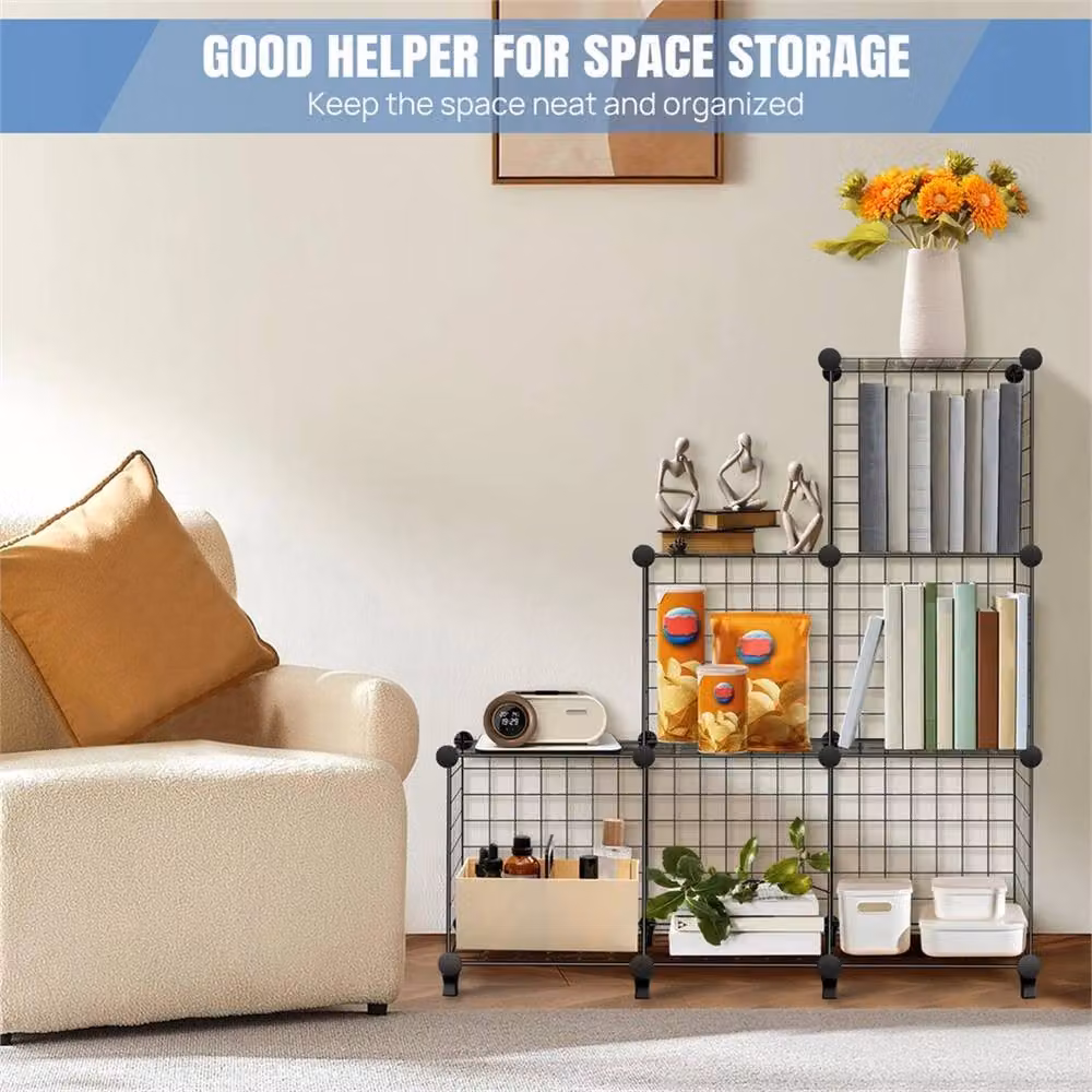 Nordara 6 Cube Metal Wire Interlocking DIY Freestanding Storage Shelving, Black – 4