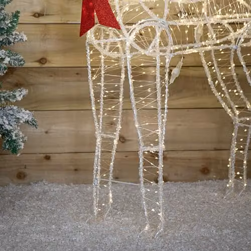 Samuel Alexander Light up Acrylic Christmas Deer Decoration with Red Bow and 880 Warm White LEDs, Height: 124 cm – 2
