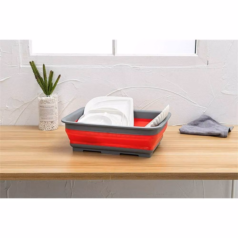 KORVIXA 10 Ltr Washing Up Bowl and Dish Drainer in Red – 2