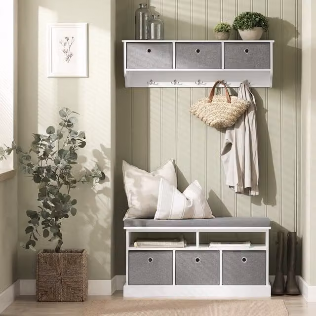 SoBuy 3 Basket Hallway Storage Bench in Grey