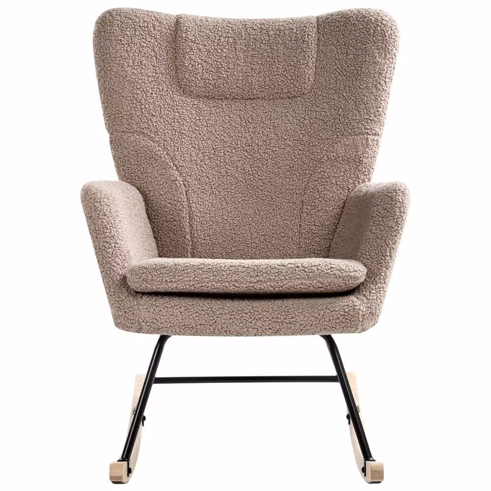 Wyld and Coco Taupe Boucle Rocking Chair with Rubberwood Base in Beige – 3