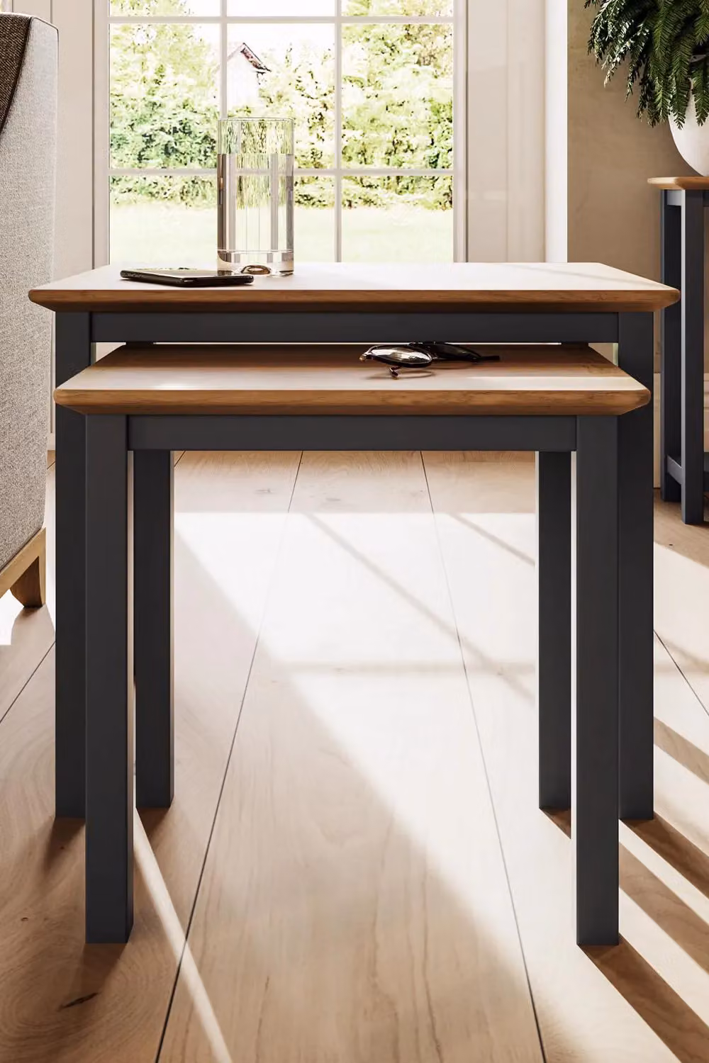 FWStyle Oak Nest of 2 Tables in Graphite Blue – 3