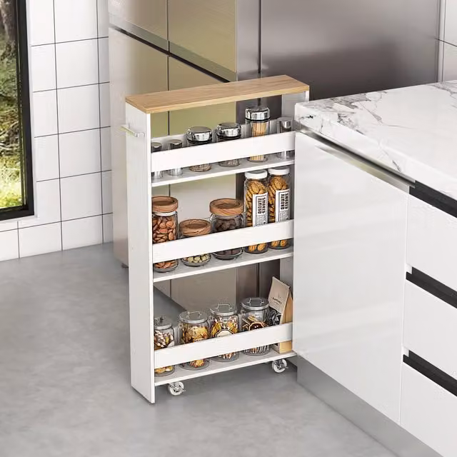 Costway 3-Tier Slim Rolling Kitchen Serving Cart with Open Shelves in White