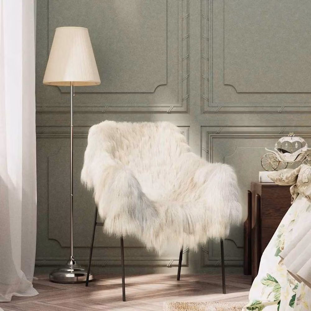 Berkfield Home Sheep Leather Cream in Beige and White, W/D/H: 100 x 70 cm – 2