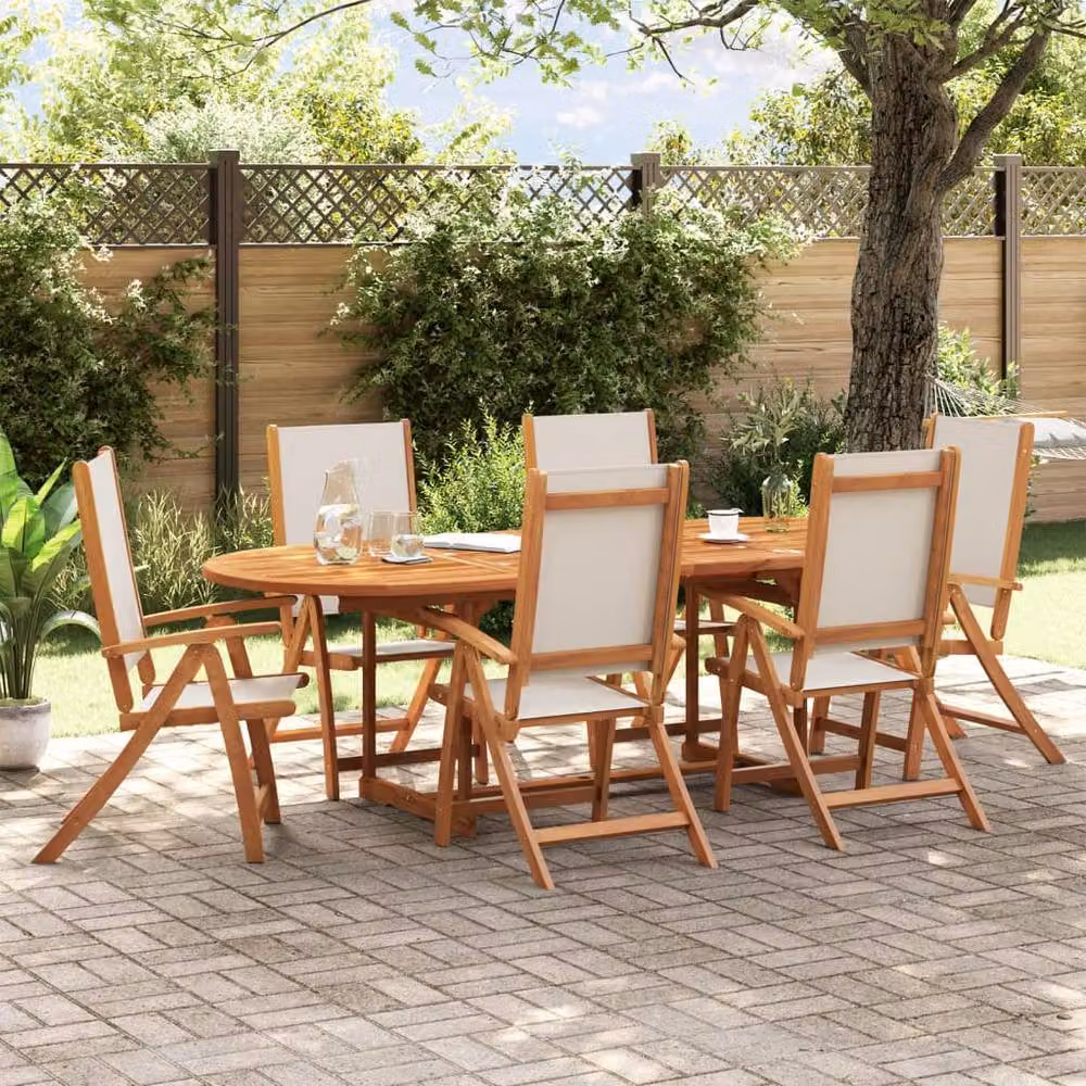 Berkfield Home Set of 6 Folding Garden Chairs in Brown Acacia Wood and Textilene – 2