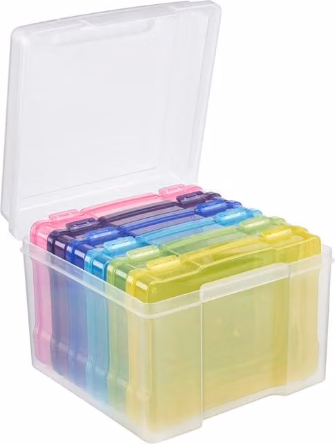 Multicoloured Plastic Photo Storage Boxes W/D/H: 19.0 x 14.0 x 14.0 cm