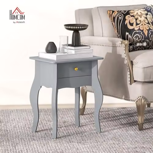HOMCOM French Style Side Table with Drawer, Grey, W/D/H: 35 x 45 x 55 cm – 2