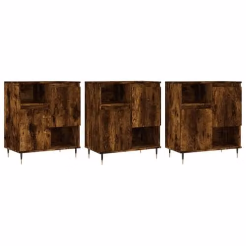 vidaXL Set of 3 Modern Sideboards in Smoked Oak Brown Engineered Wood