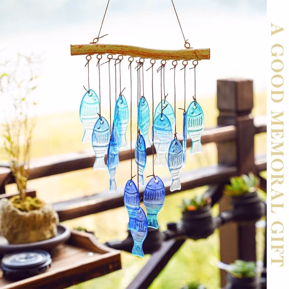 Quipulse Blue Fish-shaped Glass and Metal Hanging Wind Chime – 4