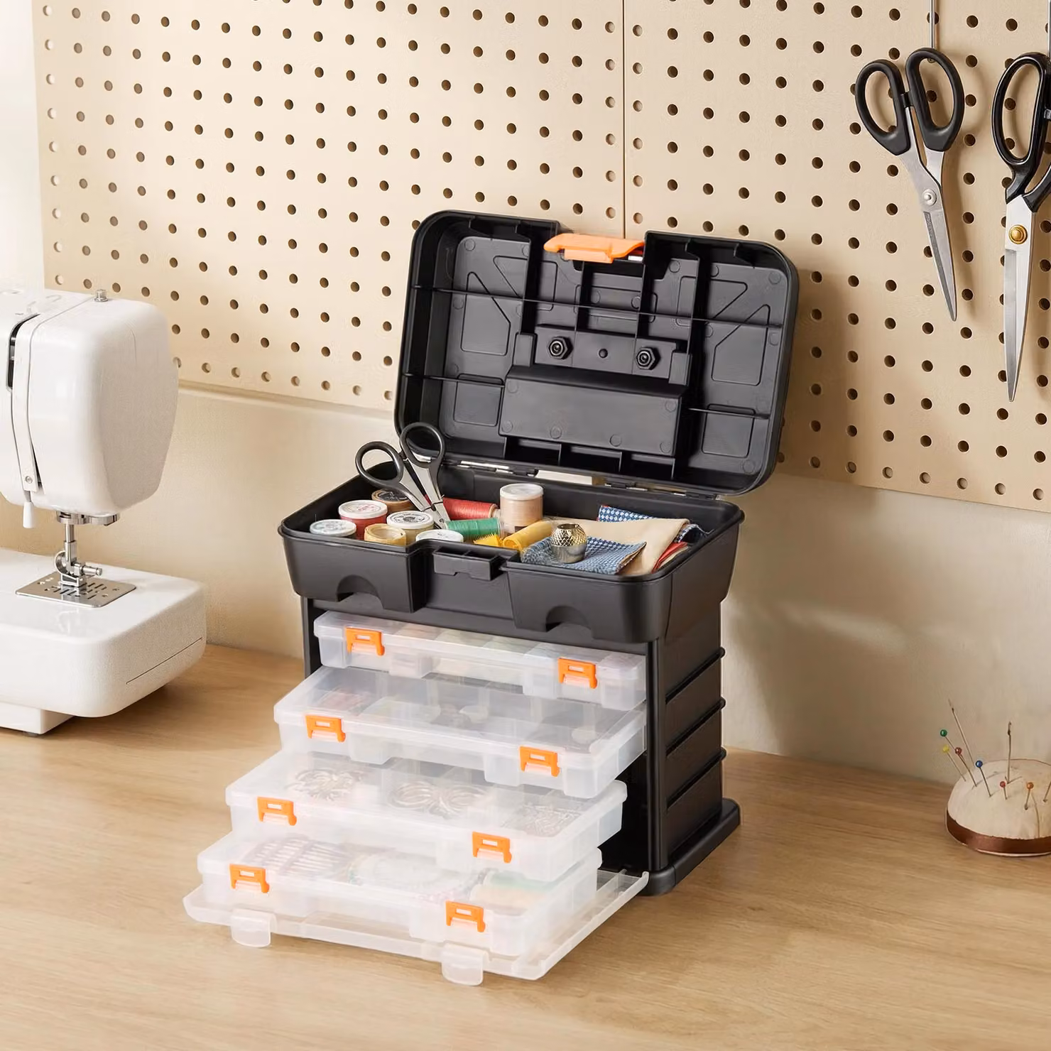 VonHaus Plastic Utility Tool Box Storage Organiser Case in Black with Inserts – 7