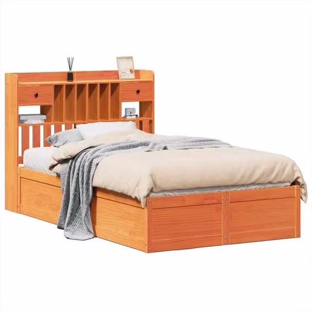 Berkfield Home Double Bed Frame in Wax Brown Solid Pine Wood, W/D/H: 135 x 190 cm – 1