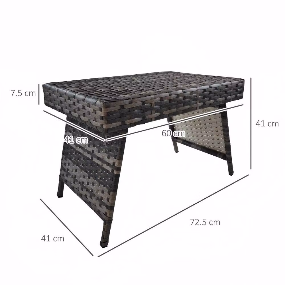 STILVORA Foldable Grey Outdoor Side Table in Metal and Rattan – 3