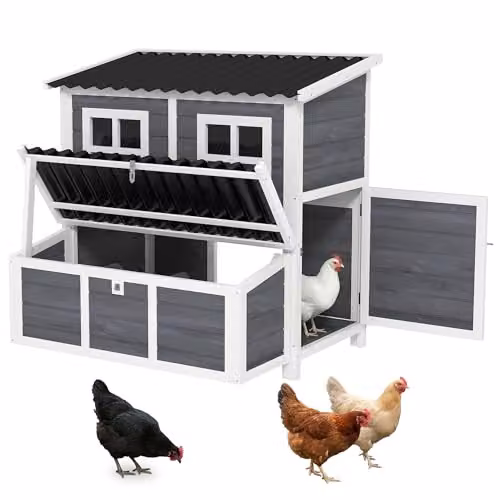 PawHut Grey Wooden Chicken Coop with Nesting Box and Slide-Out Tray, W/D/H: 100 x 86 x 86 cm – 1