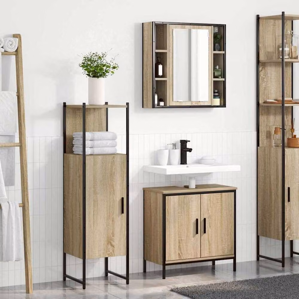 Berkfield Home 3 Piece Modern Bathroom Furniture Set in Sonoma Oak and Beige – 2