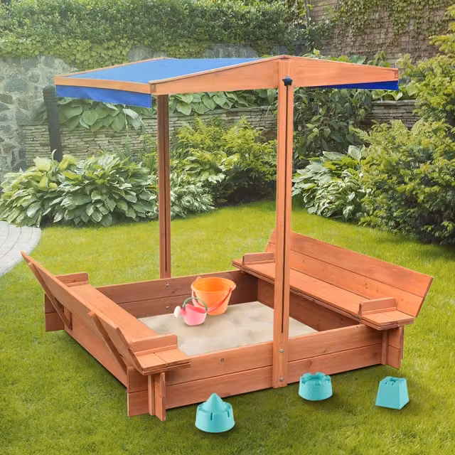 BillyOh Cabana Square Wooden Sandpit with Canopy in Brown